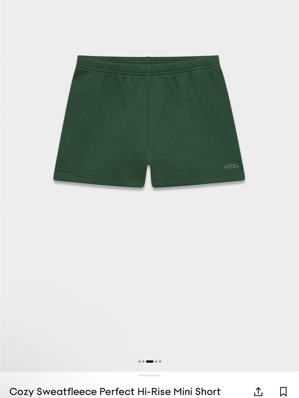 Aritzia Cozy Sweatfleece Hi-Rise Mini Shorts — Deep Green